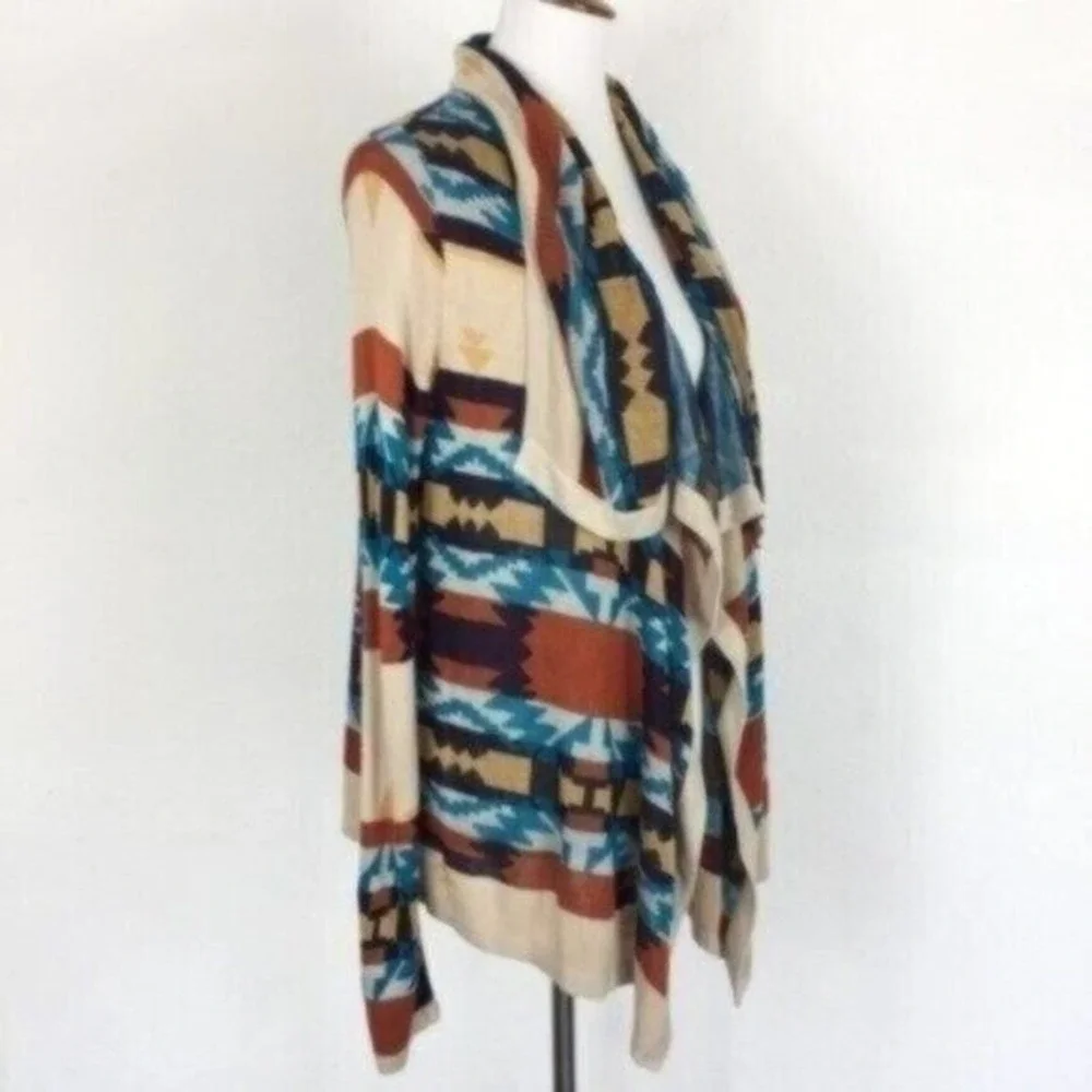 Skies Are‎ Blue Cardigan Small Multicolor Open Front Boho Sweater